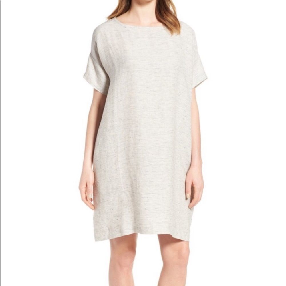Eileen Fisher oversized linen t shirt dress cream oatmeal, S